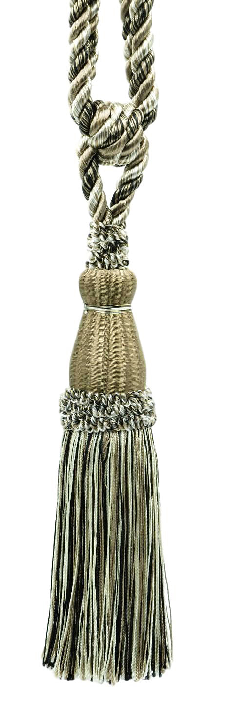 DÉCOPRO Elegant Lustrous Curtain Tassel Tieback, Tassel Length 8 1/2" (21.5cm), Spread 30" (76cm) # TBC085 Pewter Beige #PR04 (Dark Beige, White Ivory, Pure Black) | Set of 2 - DecoPro
