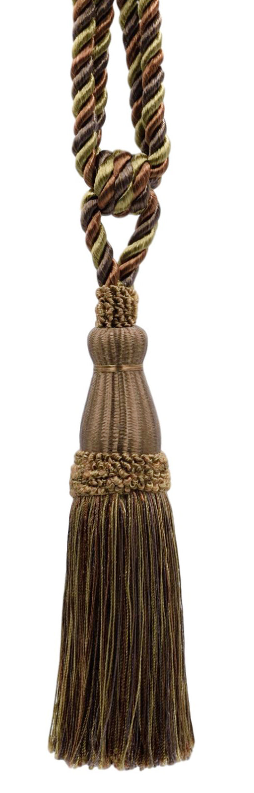 DÉCOPRO Elegant Lustrous Curtain Tassel Tieback, Tassel Length 8 1/2" (21.5cm), Spread 30" (76cm) # TBC085 Hazel Brown #PR08 (Mocha Brown, Warm Brown, Olive Beige) | Set of 2 - DecoPro