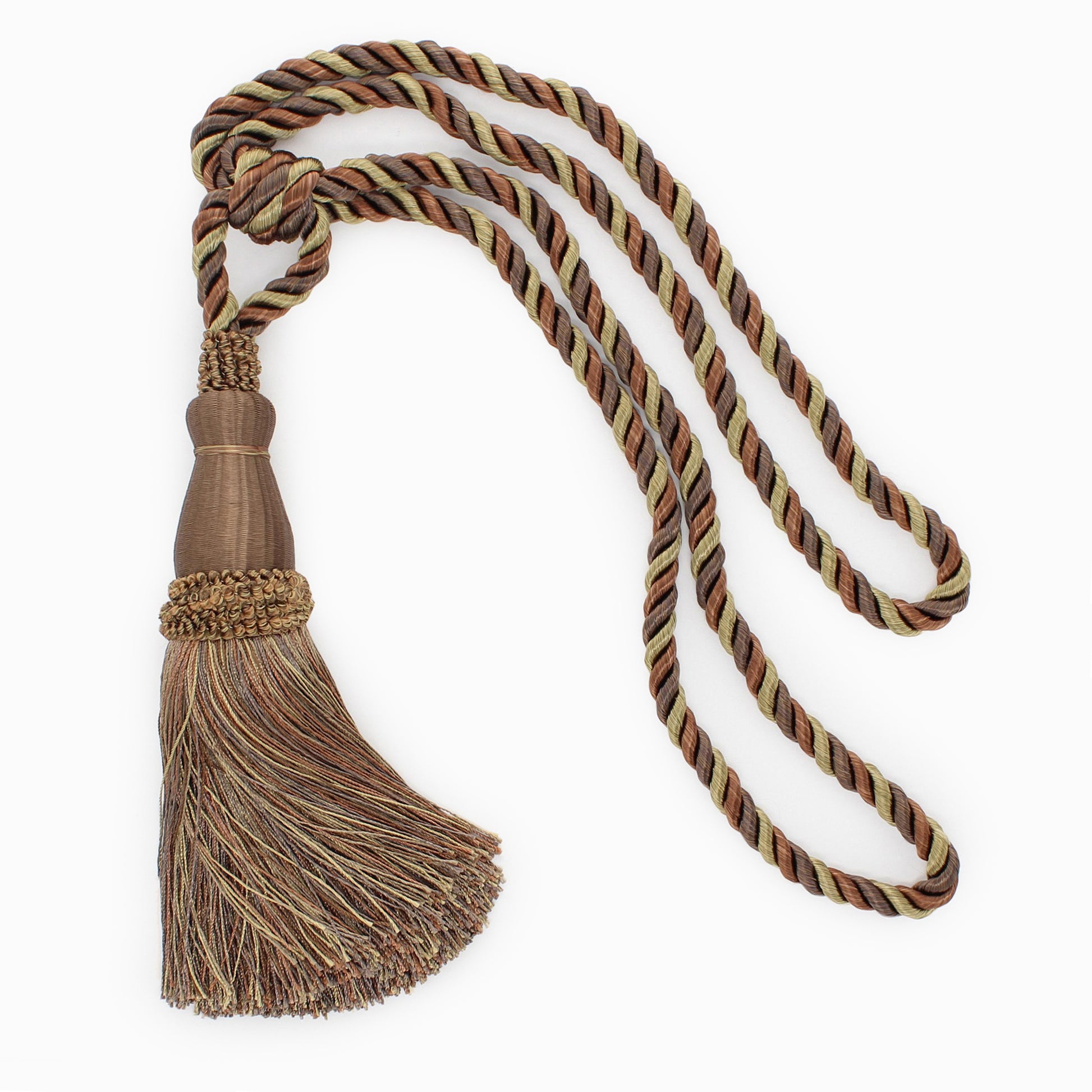 DÉCOPRO Elegant Lustrous Curtain Tassel Tieback, Tassel Length 8 1/2" (21.5cm), Spread 30" (76cm) # TBC085 Hazel Brown #PR08 (Mocha Brown, Warm Brown, Olive Beige) | Set of 2 - DecoPro