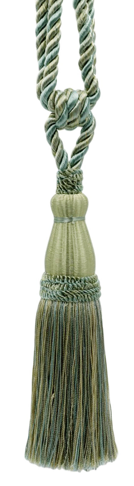 DÉCOPRO Elegant Lustrous Curtain Tassel Tieback, Tassel Length 8 1/2" (21.5cm), Spread 30" (76cm) # TBC085 Beach Green #PR10 (Light Green, Green Blue, Khaki Beige) | Set of 2 - DecoPro