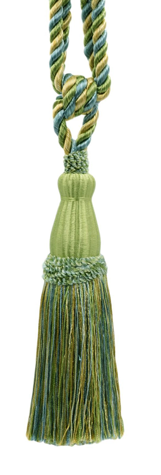 DÉCOPRO Elegant Lustrous Curtain Tassel Tieback, Tassel Length 8 1/2" (21.5cm), Spread 30" (76cm) # TBC085 Summer Green #PR17 (Light Green, Sky Blue, Yellow Gold) | Set of 4 - DecoPro