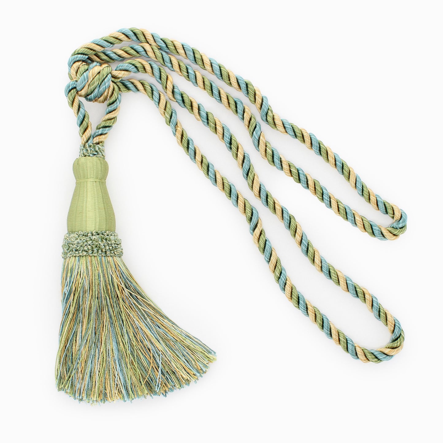 DÉCOPRO Elegant Lustrous Curtain Tassel Tieback, Tassel Length 8 1/2" (21.5cm), Spread 30" (76cm) # TBC085 Summer Green #PR17 (Light Green, Sky Blue, Yellow Gold) | Sold Individually - DecoPro