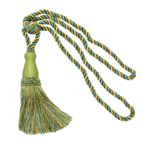 DÉCOPRO Elegant Lustrous Curtain Tassel Tieback, Tassel Length 8 1/2" (21.5cm), Spread 30" (76cm) # TBC085 Summer Green #PR17 (Light Green, Sky Blue, Yellow Gold) | Sold Individually - DecoPro