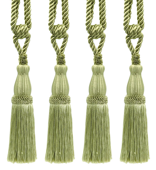DÉCOPRO Elegant Lustrous Curtain Tassel Tieback, Tassel Length 8 1/2" (21.5cm), Spread 30" (76cm) # TBC085 Beige Green #L47 (Beige Olive Green) | Set of 4 - DecoPro