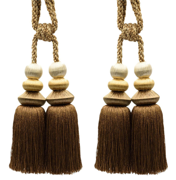 DÉCOPRO Curtain and Draperys with Braided Cord and Sleek Multi Geometrical Headers Tassel Tieback, Tassel Length 7