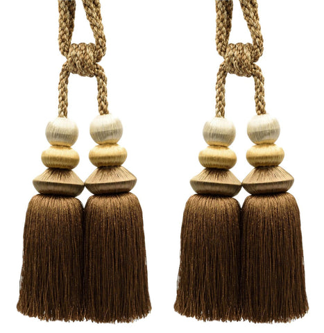 DÉCOPRO Curtain and Draperys with Braided Cord and Sleek Multi Geometrical Headers Tassel Tieback, Tassel Length 7