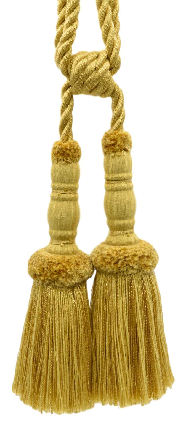 DÉCOPRO Vintage Curtain & Drapery Tassel Tieback with Chenille Accent, Tassel Length 8" (20cm), Spread 29" (73.5cm) # TBC82 Light Gold #B7 (Light Yellow Gold) | Set of 2 - DecoPro