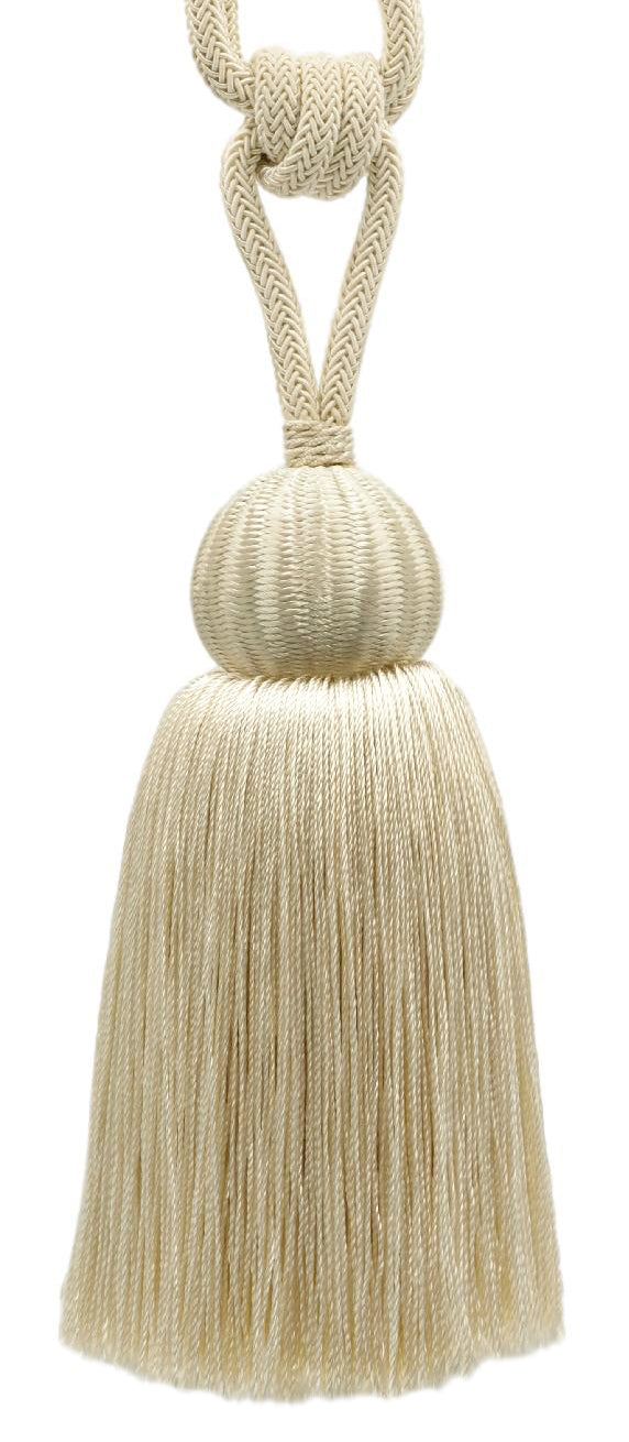 DÉCOPRO Small Contemporary Curtain & Drapery Tassel Tieback Handcrafted with Fancy Diamond Braid Cord, Tassel Length 5" (12.5cm), Spread 26" (66cm) # TBCBW5 Ecru Ivory #C25 (White Ivory, Cream Ivory, Off White) | Set of 4 - DecoPro