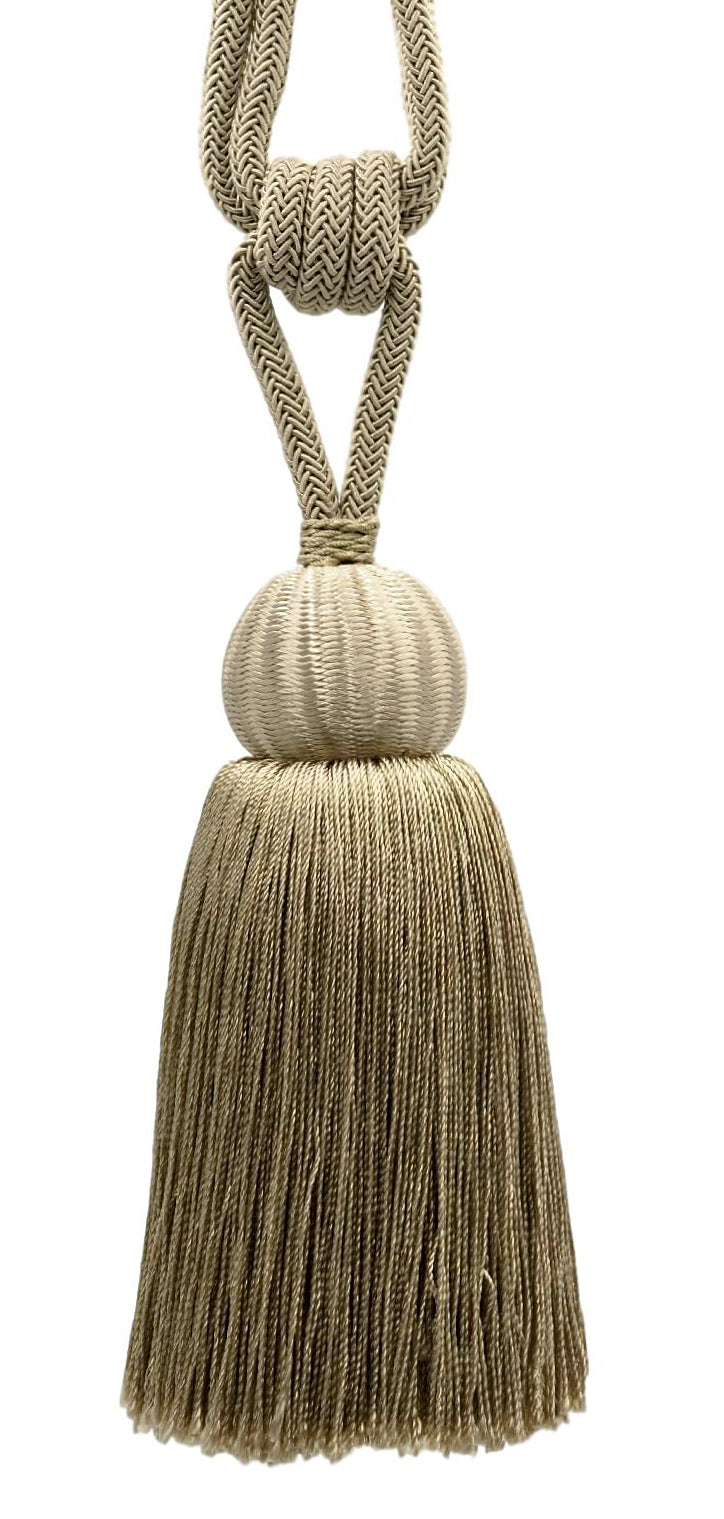 DÉCOPRO Small Contemporary Curtain & Drapery Tassel Tieback Handcrafted with Fancy Diamond Braid Cord, Tassel Length 5" (12.5cm), Spread 26" (66cm) # TBCBW5 Taupe Beige #C29 (Dark Brown Beige) | Set of 4 - DecoPro