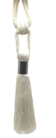 DÉCOPRO Modern Curtain & Drapery Tassel Tieback with Chrome Accent and Diamond Braid Cord, Tassel Length 7