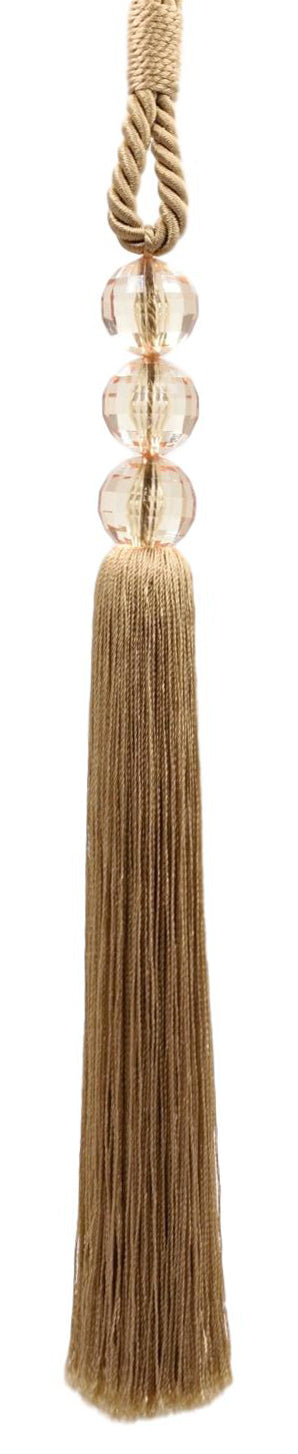 DÉCOPRO Elegant Acrylic Crystal Curtain & Drapery Tassel Tieback with Faceted Beads, Tassel Length 9 1/2" (24cm), Spread 28" (71cm) # TBCRYS095 Dark Beige #801B (Dark Brown Beige) | Set of 2 - DecoPro