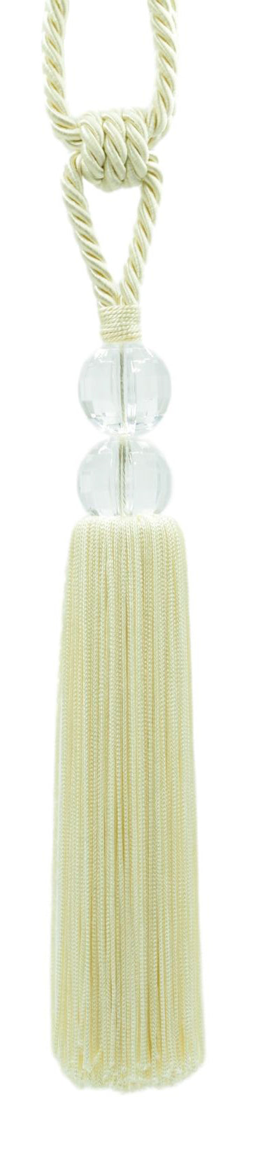 DÉCOPRO Elegant Acrylic Crystal Curtain & Drapery Tassel Tieback with Faceted Beads, Tassel Length 9" (22.5cm), Spread 35" (88.5cm) # TBCRYS9 Cream Ivory #A2 (Ivory / Cream) | Set of 2 - DecoPro