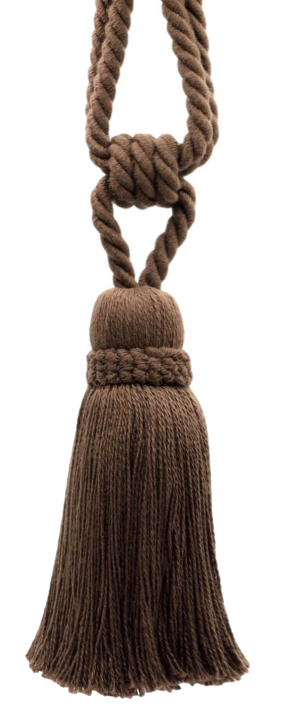 DÉCOPRO Hand Crafted Traditional Country Cotton Curtain Tassel Tieback, Tassel Length 7" (17.5cm), Spread 32" (81cm) # TBCTN7 Mocha Brown #E19 (Dark Brown) | Set of 2 - DecoPro