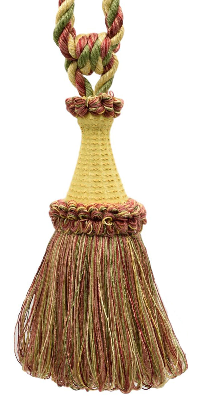 DÉCOPRO Decorative Curtain & Drapery Tassel Tieback Handcrafted with Victorian Design, Tassel Length 8" (20cm), Spread 30" (76cm) # TBDK8, Picnic Beige #N39 (Light Beige, Pink Red, Light Gold) | Set of 2 - DecoPro