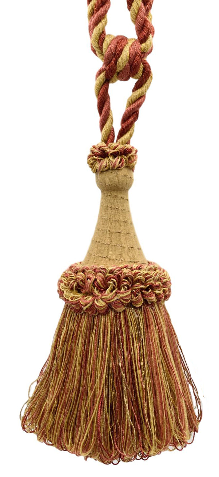 DÉCOPRO Decorative Curtain & Drapery Tassel Tieback Handcrafted with Victorian Design, Tassel Length 8" (20cm), Spread 30" (76cm) # TBDK8, Claystone Beige #N45 (Gold Beige, Rust Red, Dark Orange) | Set of 2 - DecoPro