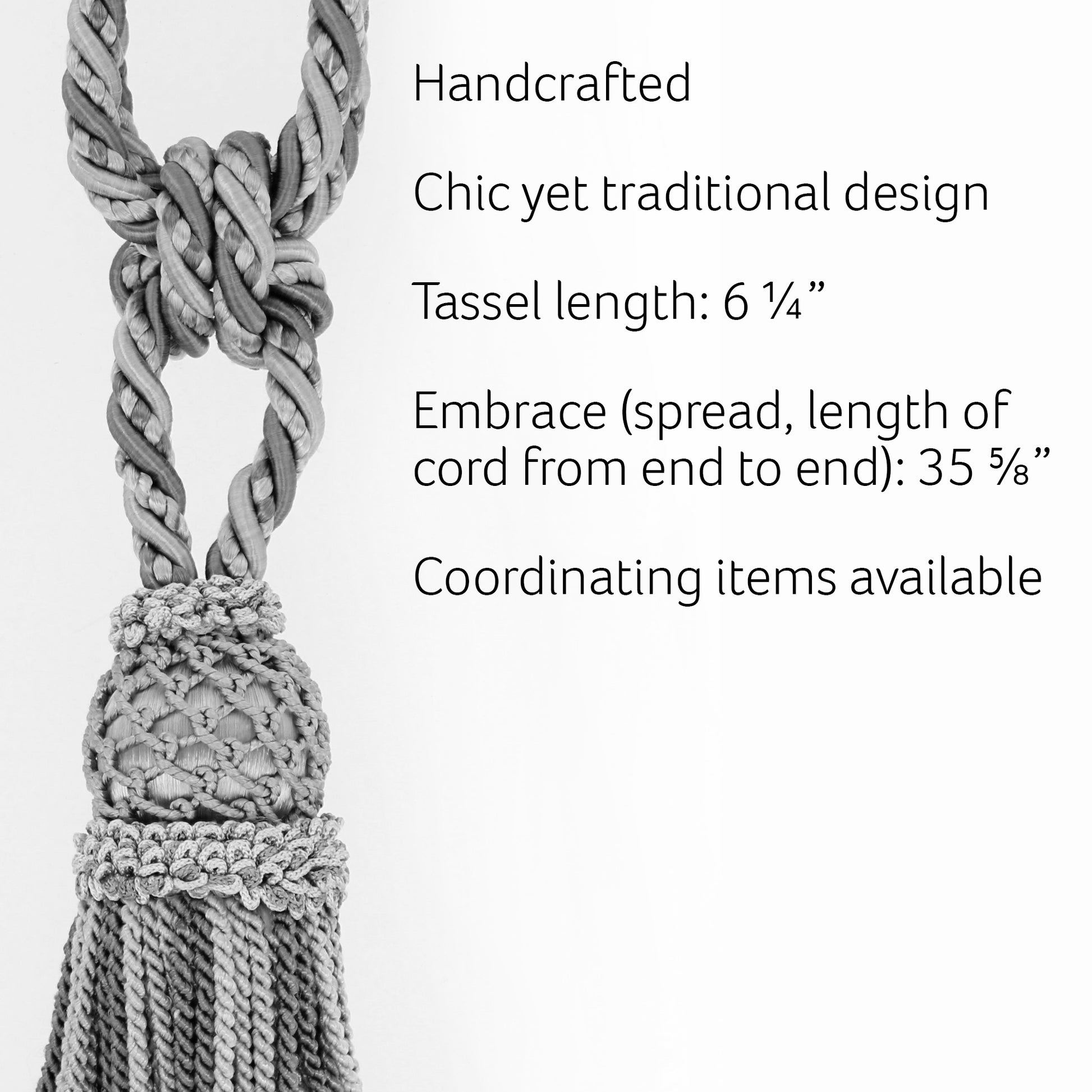 DÉCOPRO Elegant Curtain & Drapery Tassel Tieback with Decorative Hand Crocheted Design, Tassel Length 8" (20cm), Spread 35" (88.5cm) # TBE8 Sandpiper Ivory #EL03 (Cream Ivory, Pewter Grey, Off White) | Set of 2 - DecoPro