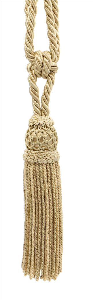 DÉCOPRO Elegant Curtain & Drapery Tassel Tieback with Decorative Hand Crocheted Design, Tassel Length 8" (20cm), Spread 35" (88.5cm) # TBE8 Sandy Beige #EL02 (Light Beige, Dark Ivory) | Set of 2 - DecoPro