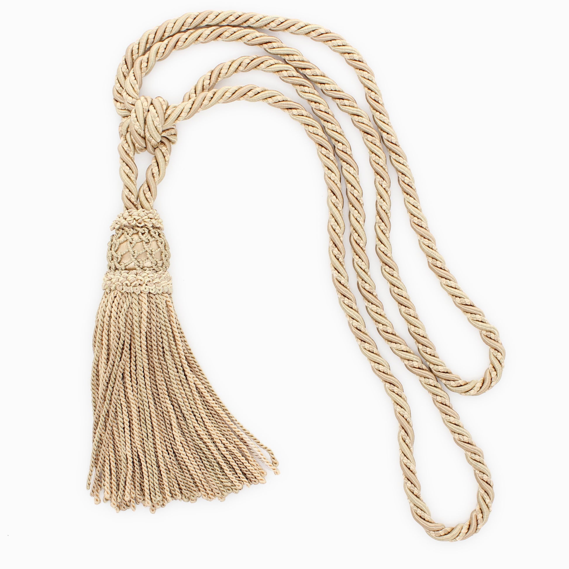 DÉCOPRO Elegant Curtain & Drapery Tassel Tieback with Decorative Hand Crocheted Design, Tassel Length 8" (20cm), Spread 35" (88.5cm) # TBE8 Sandy Beige #EL02 (Light Beige, Dark Ivory) | Sold Individually - DecoPro