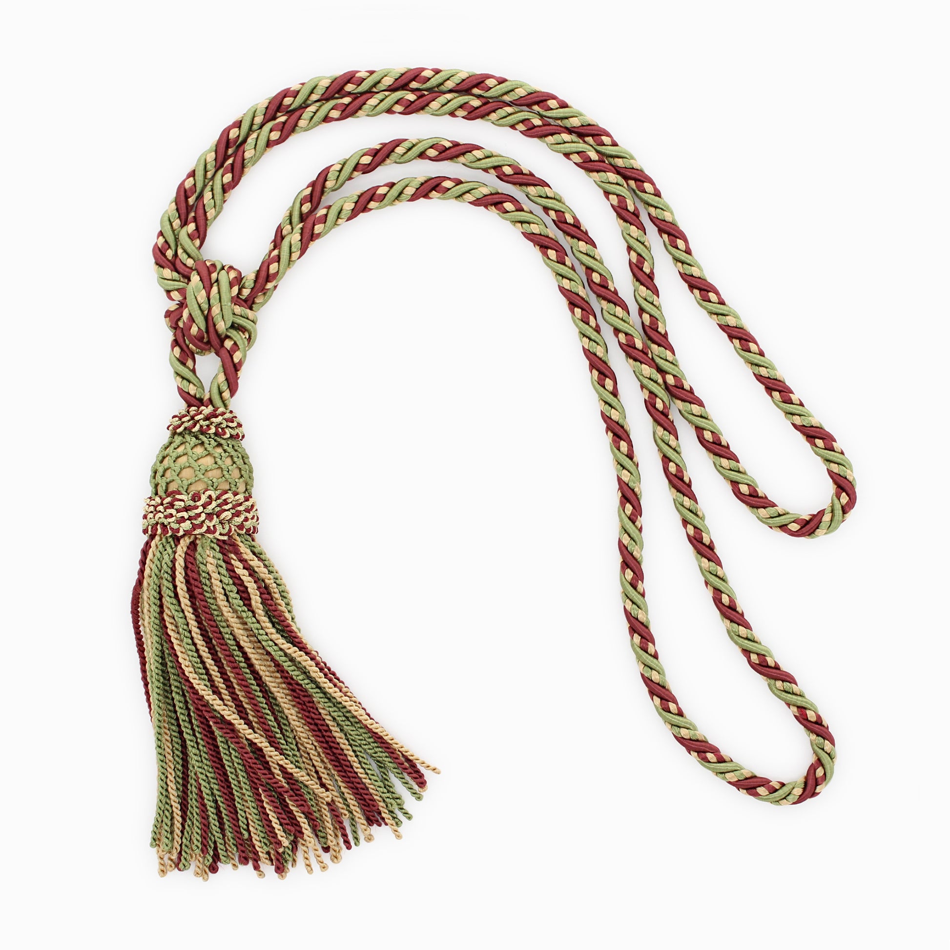 DÉCOPRO Elegant Curtain & Drapery Tassel Tieback with Decorative Hand Crocheted Design, Tassel Length 8" (20cm), Spread 35" (88.5cm) # TBE8 Fiesta Beige #EL08 (Golden Beige, Olive Green, Brick Red) | Sold Individually - DecoPro