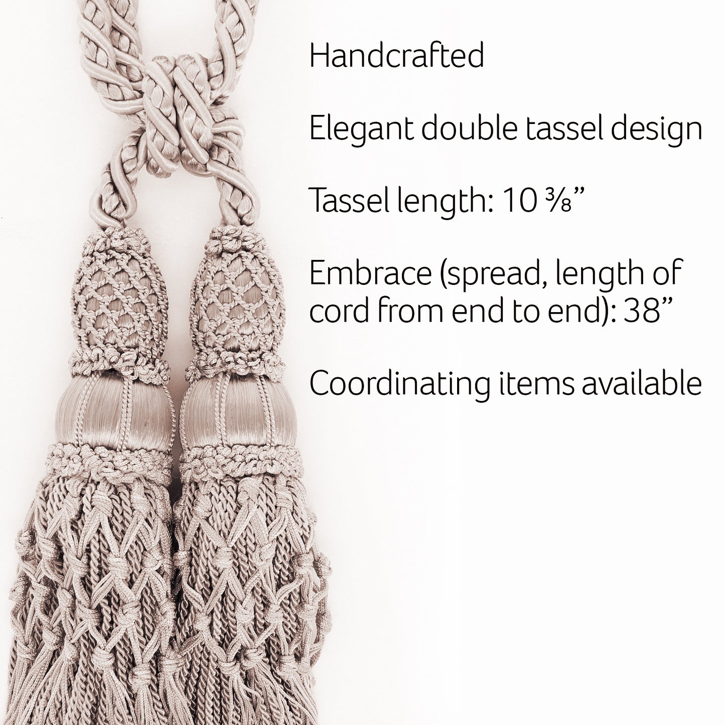 DÉCOPRO Exquisite Curtain & Drapery Double Tassel Tieback Elegantly Handcrafted to Perfection, Tassel Length 10" (25cm), Spread 38" (96.5cm) # TBEL102 Fawn Beige #9802 (Light Beige, Dark Ivory, White Ivory) | Set of 2 - DecoPro