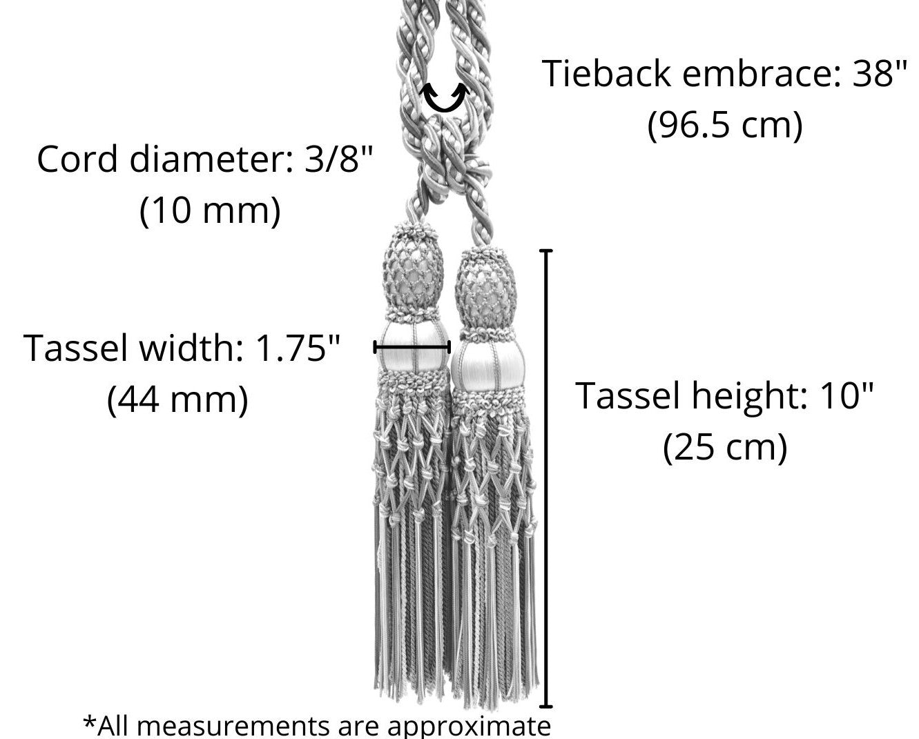 DÉCOPRO Exquisite Curtain & Drapery Double Tassel Tieback Elegantly Handcrafted to Perfection, Tassel Length 10" (25cm), Spread 38" (96.5cm) # TBEL102 Sandpiper Ivory #EL03 (Cream Ivory, Pewter Grey, Off White) | Set of 2 - DecoPro