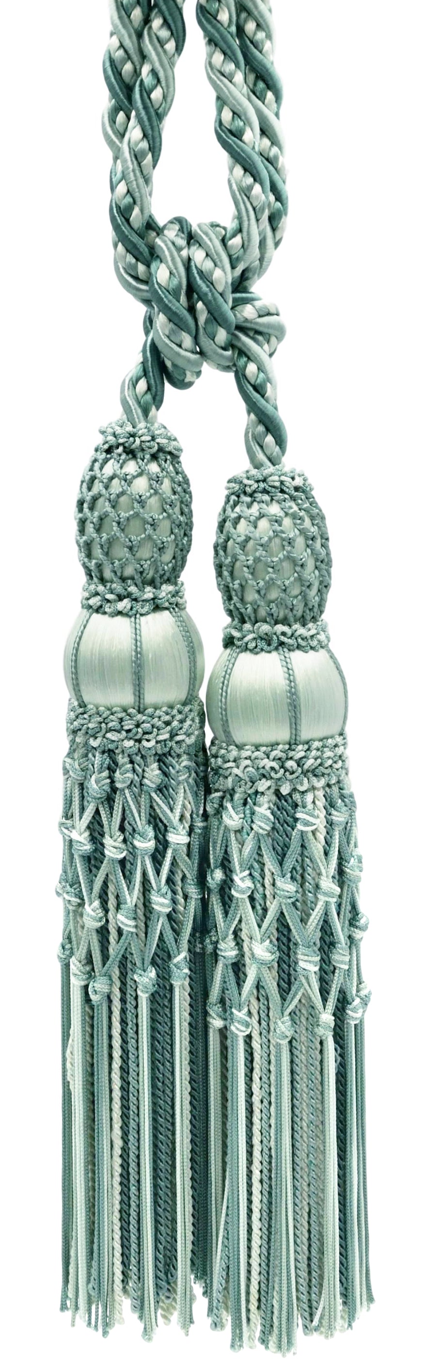 DÉCOPRO Exquisite Curtain & Drapery Double Tassel Tieback Elegantly Handcrafted to Perfection, Tassel Length 10" (25cm), Spread 38" (96.5cm) # TBEL102 Seaside Blue #9535 (Light Blue, Light Green, Seafoam Green) | Sold Individually - DecoPro