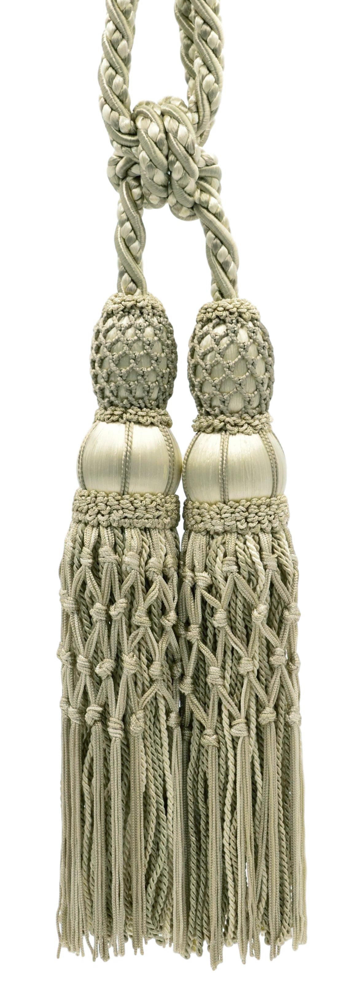 DÉCOPRO Exquisite Curtain & Drapery Double Tassel Tieback Elegantly Handcrafted to Perfection, Tassel Length 10" (25cm), Spread 38" (96.5cm) # TBEL102 Fawn Beige #9802 (Light Beige, Dark Ivory, White Ivory) | Set of 2 - DecoPro