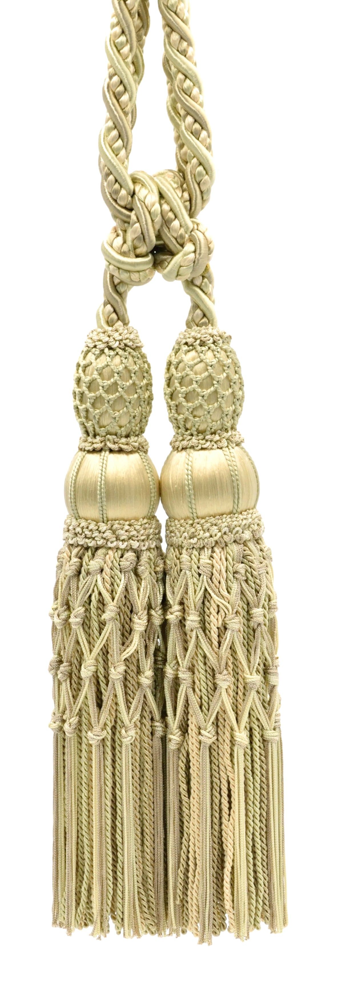 DÉCOPRO Exquisite Curtain & Drapery Double Tassel Tieback Elegantly Handcrafted to Perfection, Tassel Length 10" (25cm), Spread 38" (96.5cm) # TBEL102 Sandy Beige #EL02 (Light Beige, Dark Ivory) | Set of 4 - DecoPro