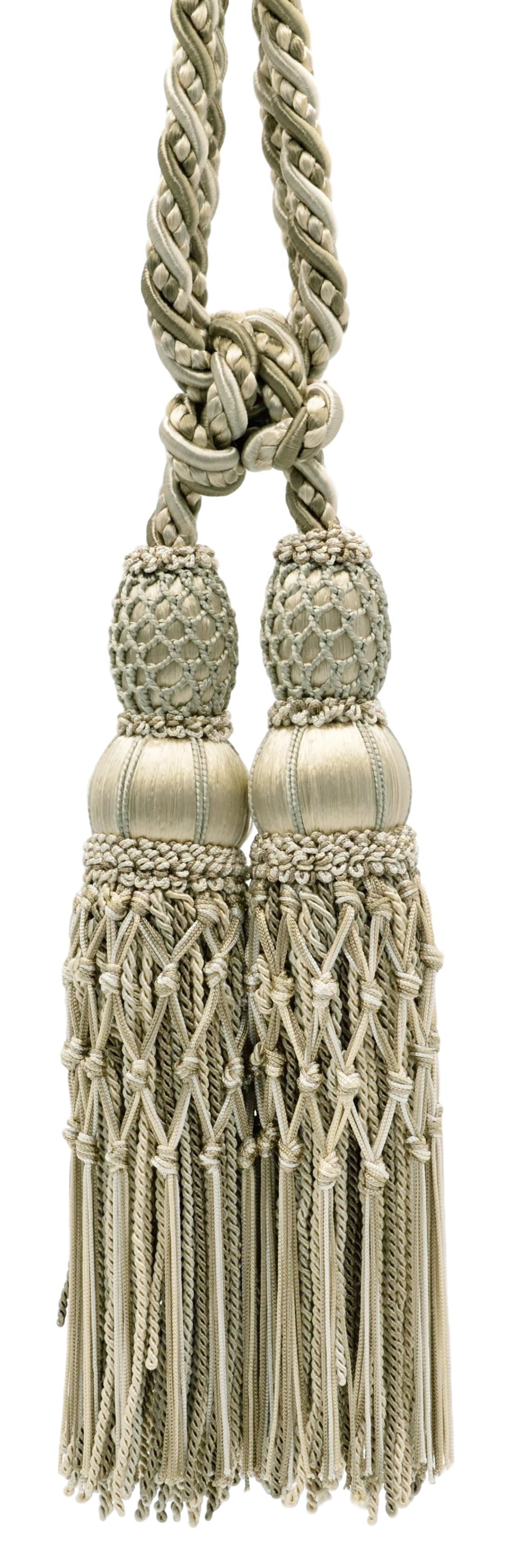 DÉCOPRO Exquisite Curtain & Drapery Double Tassel Tieback Elegantly Handcrafted to Perfection, Tassel Length 10" (25cm), Spread 38" (96.5cm) # TBEL102 Sandpiper Ivory #EL03 (Cream Ivory, Pewter Grey, Off White) | Sold Individually - DecoPro