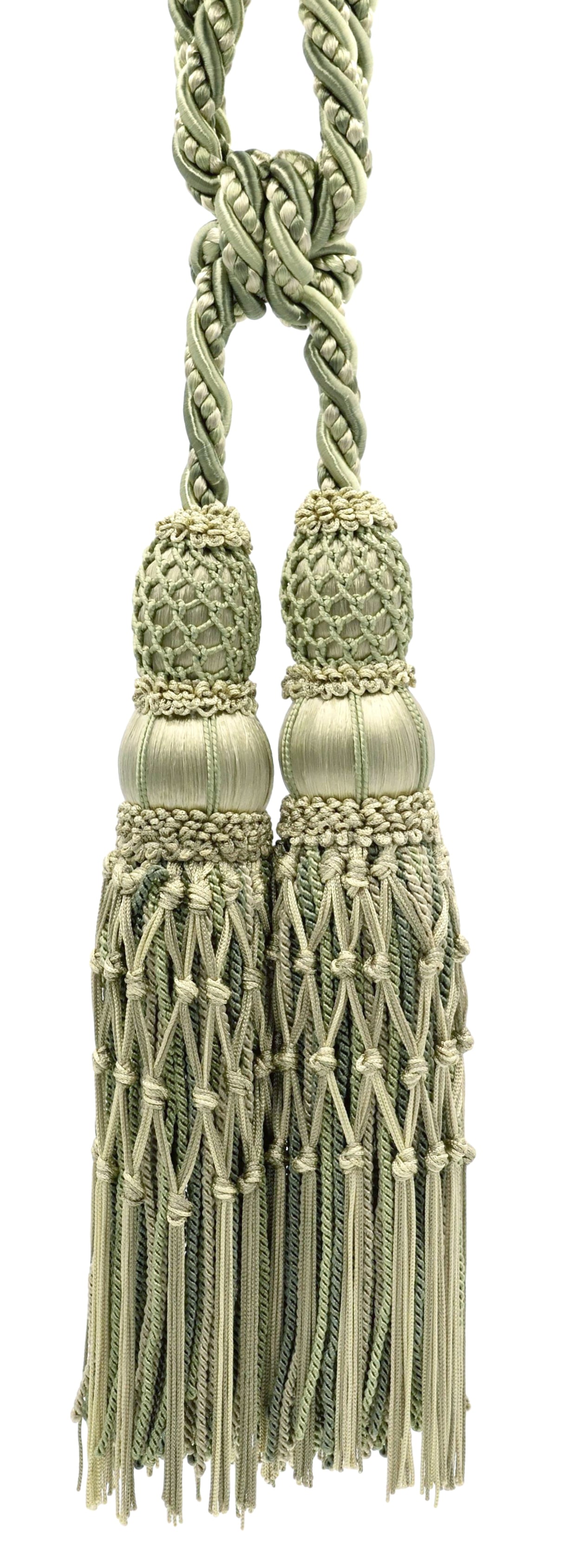 DÉCOPRO Exquisite Curtain & Drapery Double Tassel Tieback Elegantly Handcrafted to Perfection, Tassel Length 10" (25cm), Spread 38" (96.5cm) # TBEL102 Olive Beige #EL04 (Light Beige, Olive Green) | Sold Individually - DecoPro