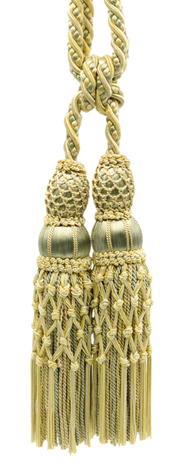 DÉCOPRO Exquisite Curtain & Drapery Double Tassel Tieback Elegantly Handcrafted to Perfection, Tassel Length 10" (25cm), Spread 38" (96.5cm) # TBEL102 Olive Beige Gold #EL07 (Beige Gold, Sage Green, Yellow Gold) | Set of 4 - DecoPro