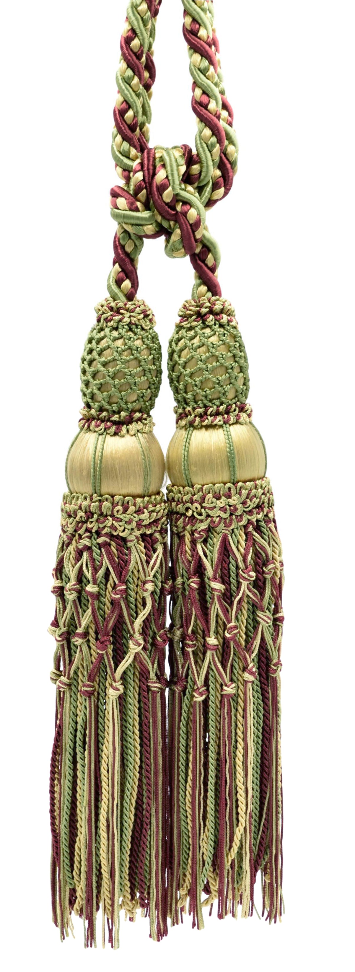DÉCOPRO Exquisite Curtain & Drapery Double Tassel Tieback Elegantly Handcrafted to Perfection, Tassel Length 10" (25cm), Spread 38" (96.5cm) # TBEL102 Fiesta Beige #EL08 (Golden Beige, Olive Green, Brick Red) | Sold Individually - DecoPro