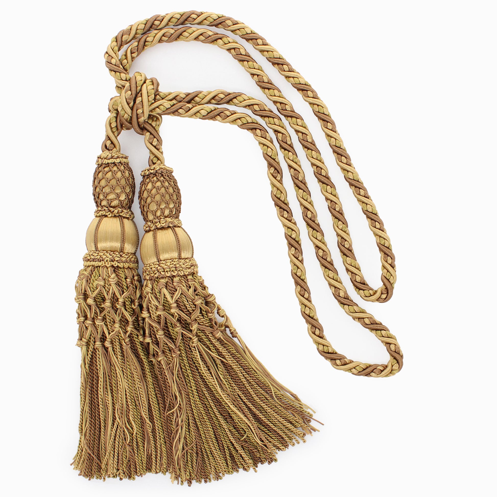 DÉCOPRO Exquisite Curtain & Drapery Double Tassel Tieback Elegantly Handcrafted to Perfection, Tassel Length 10" (25cm), Spread 38" (96.5cm) # TBEL102 Golden Beige #EL15 (Gold Beige, Dark Gold) | Sold Individually - DecoPro