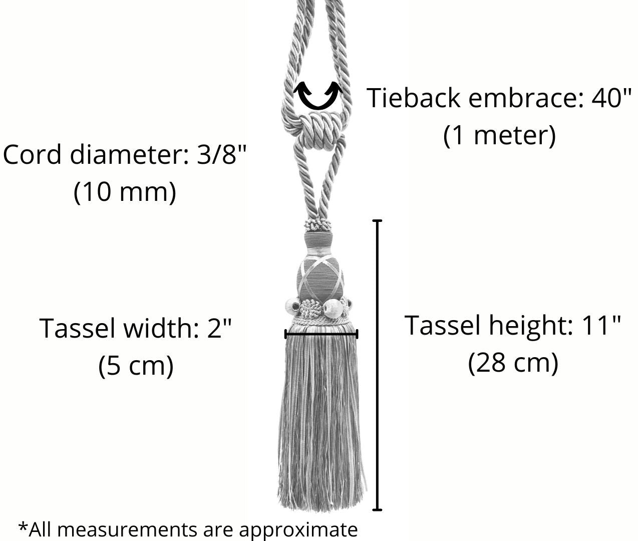 DÉCOPRO Beautiful Ribbon Curtain & Drapery Tassel Tieback Handcrafted with Beads and Rosettes, Tassel Length 11" (27.5cm), Spread 40" (1m) # TBEU11 Nautical Blue #565 (Navy Blue, Yellow Gold, Midnight Blue) | Set of 10 - DecoPro