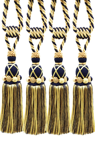 DÉCOPRO Beautiful Ribbon Curtain & Drapery Tassel Tieback Handcrafted with Beads and Rosettes, Tassel Length 11