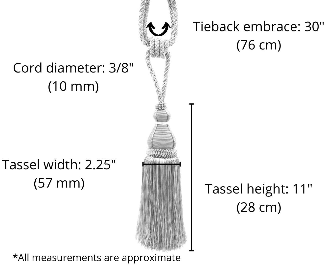DÉCOPRO Elegant Large Tassel Tieback for Curtains & Draperies, Tassel Length 12" (30.5cm), Spread 30" (76cm) # TBH15, White Sands #4001 (White Ivory, Cream Ivory, Light Beige) | Set of 4 - DecoPro