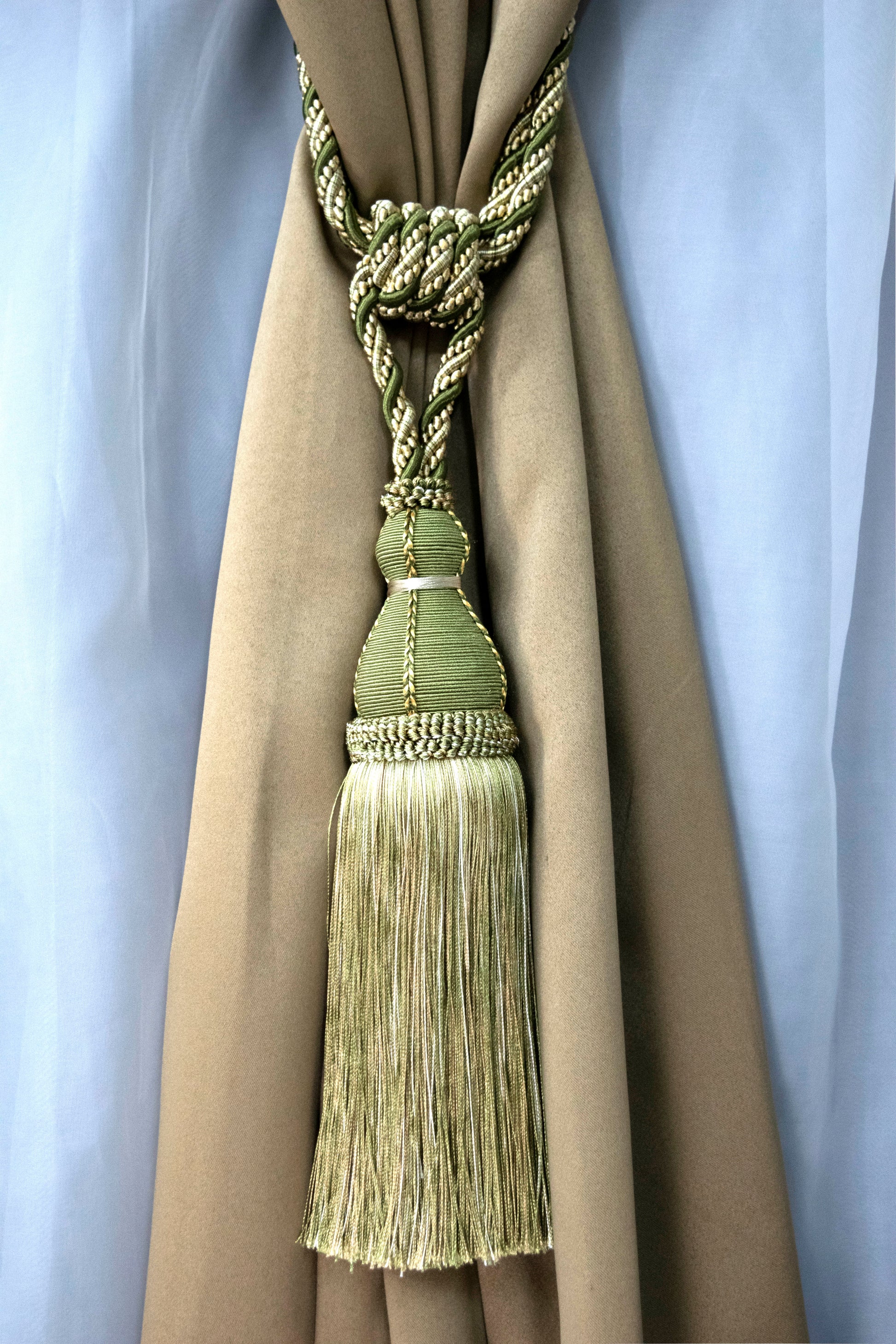 DÉCOPRO Elegant Large Tassel Tieback for Curtains & Draperies, Tassel Length 12" (30.5cm), Spread 30" (76cm) # TBH15, Olive Garden Green (Color# 010) | Set of 2 - DecoPro