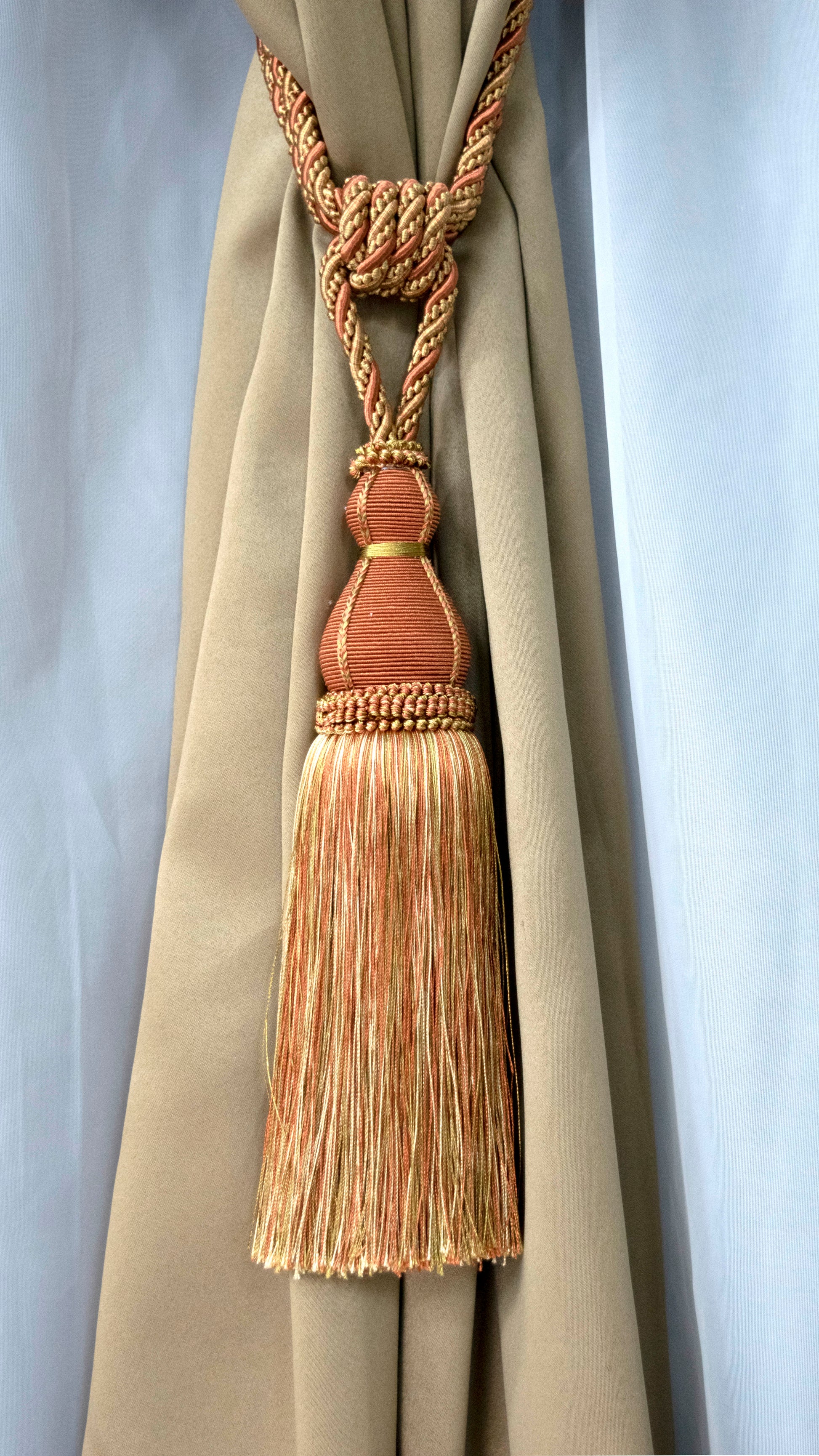 DÉCOPRO Elegant Large Tassel Tieback for Curtains & Draperies, Tassel Length 12" (30.5cm), Spread 30" (76cm) # TBH15, Rust Medley #07H (Copper, Olive Green) | Set of 2 - DecoPro