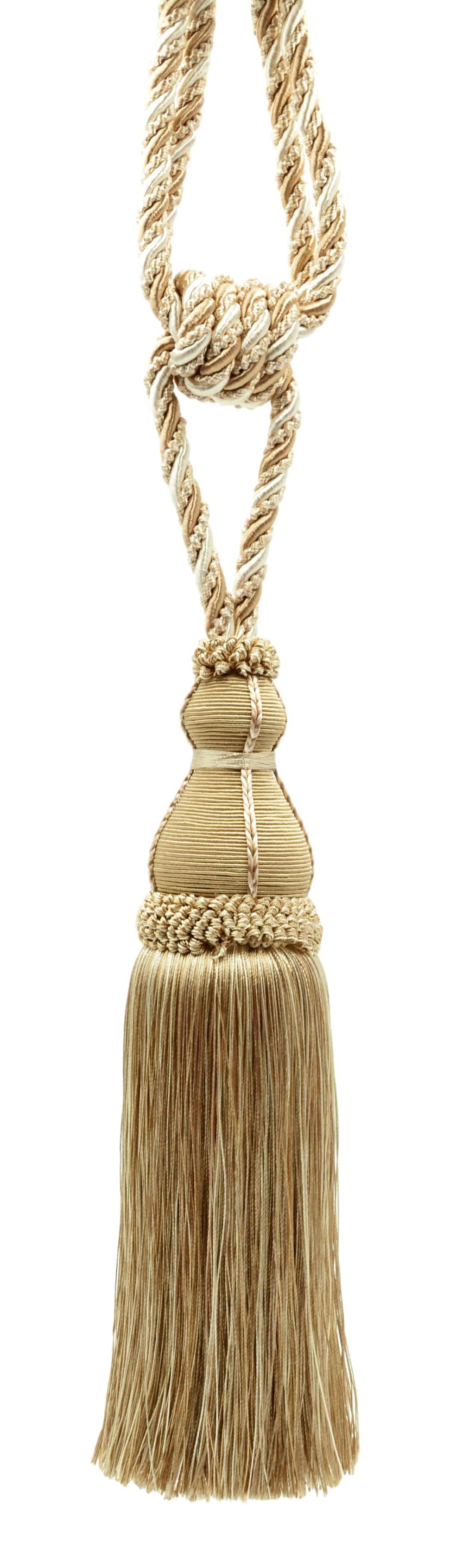 DÉCOPRO Elegant Large Tassel Tieback for Curtains & Draperies, Tassel Length 12" (30.5cm), Spread 30" (76cm) # TBH15, White Sands #4001 (White Ivory, Cream Ivory, Light Beige) | Set of 4 - DecoPro
