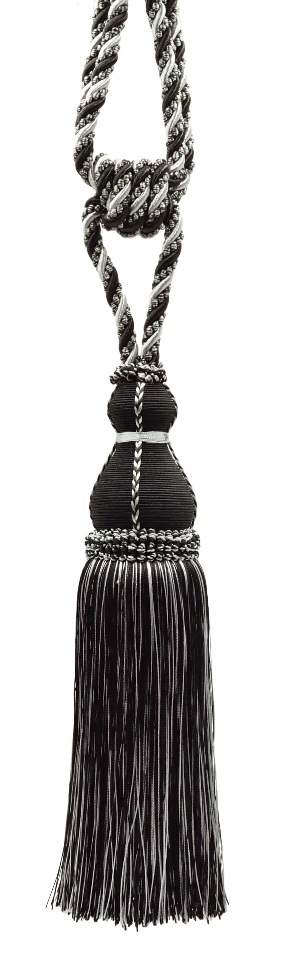 DÉCOPRO Elegant Large Tassel Tieback for Curtains & Draperies, Tassel Length 12" (30.5cm), Spread 30" (76cm) # TBH15, Silver Grey, Black #SGB (Pure Black, Light Grey, Grey Silver) | Set of 2 - DecoPro