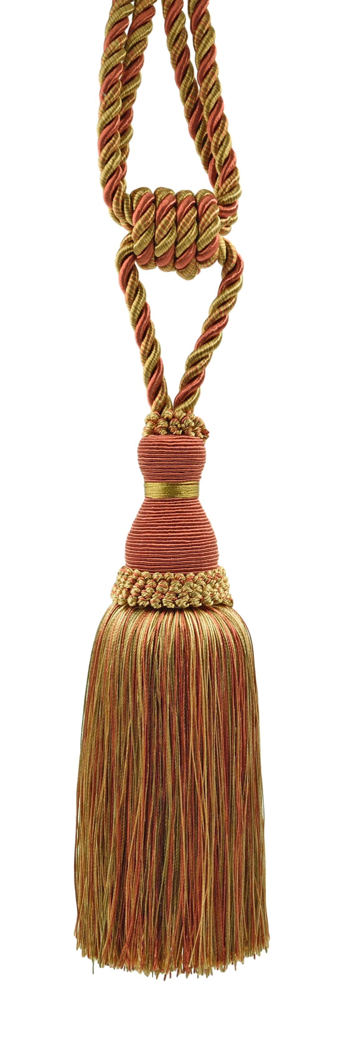 DÉCOPRO Noblesse Collection Elegant Curtain & Drapery Tassel Tieback, Tassel Length 8" (20cm), Spread 30" (76cm) # TBH8, Rust Medley #07H (Copper, Olive Green) | Set of 2 - DecoPro