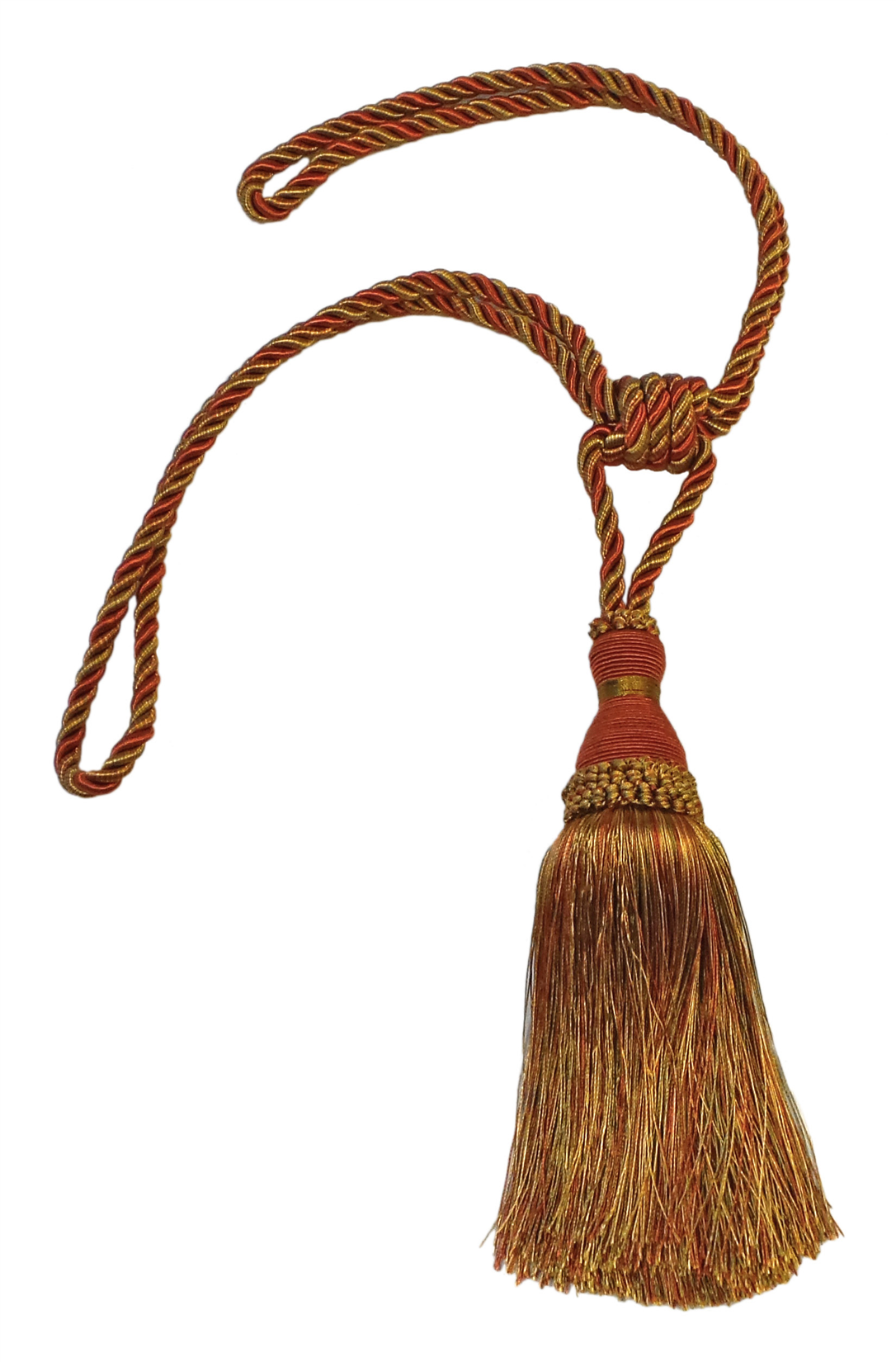 DÉCOPRO Noblesse Collection Elegant Curtain & Drapery Tassel Tieback, Tassel Length 8" (20cm), Spread 30" (76cm) # TBH8, Rust Medley #07H (Copper, Olive Green) | Set of 4 - DecoPro