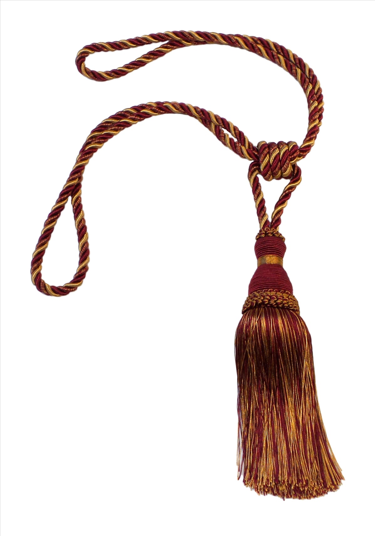 DÉCOPRO Noblesse Collection Elegant Curtain & Drapery Tassel Tieback, Tassel Length 8" (20cm), Spread 30" (76cm) # TBH8, Burgundy Gold Red #1253 (Carmine Red, Yellow Gold, Dark Red) | Set of 2 - DecoPro