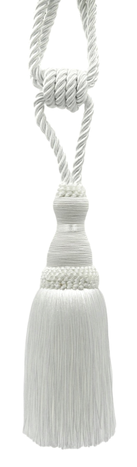DÉCOPRO Noblesse Collection Elegant Curtain & Drapery Tassel Tieback, Tassel Length 8" (20cm), Spread 30" (76cm) # TBH8, Pure White #A1 (Bright White) | Set of 2 - DecoPro