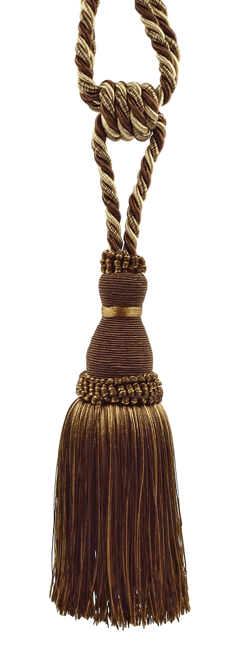 DÉCOPRO Noblesse Collection Elegant Curtain & Drapery Tassel Tieback, Tassel Length 8" (20cm), Spread 30" (76cm) # TBH8, Cappuccino Brown #D2A2 (Chocolate Brown, Light Beige, Light Brown) | Set of 2 - DecoPro