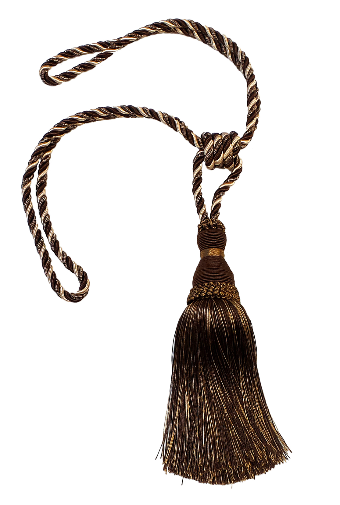 DÉCOPRO Noblesse Collection Elegant Curtain & Drapery Tassel Tieback, Tassel Length 8" (20cm), Spread 30" (76cm) # TBH8, Cappuccino Brown #D2A2 (Chocolate Brown, Light Beige, Light Brown) | Set of 4 - DecoPro