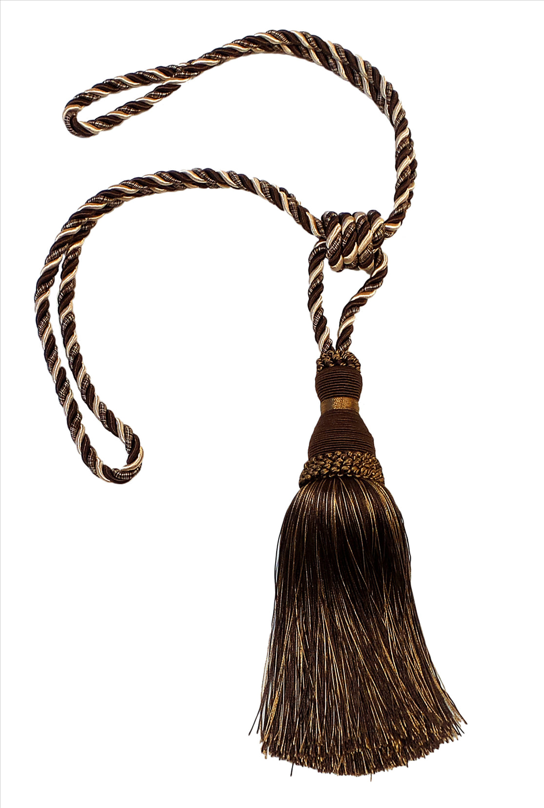 DÉCOPRO Noblesse Collection Elegant Curtain & Drapery Tassel Tieback, Tassel Length 8" (20cm), Spread 30" (76cm) # TBH8, Cappuccino Brown #D2A2 (Chocolate Brown, Light Beige, Light Brown) | Set of 2 - DecoPro