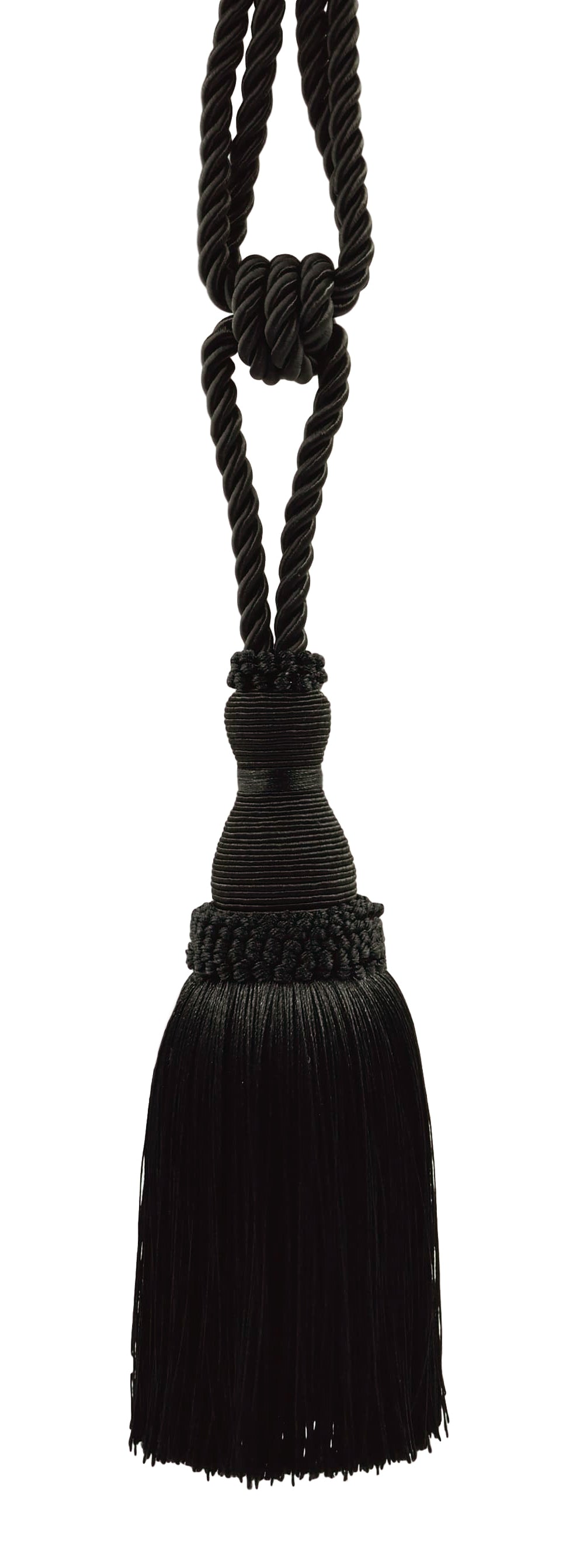 DÉCOPRO Noblesse Collection Elegant Curtain & Drapery Tassel Tieback, Tassel Length 8" (20cm), Spread 30" (76cm) # TBH8, Pure Black #K9 (Jet Black) | Set of 2 - DecoPro