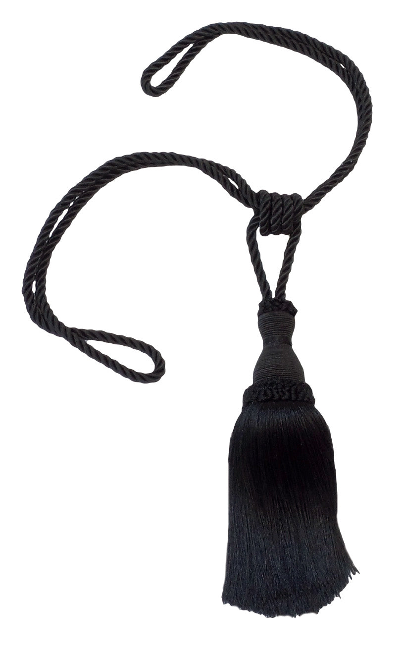 DÉCOPRO Noblesse Collection Elegant Curtain & Drapery Tassel Tieback, Tassel Length 8" (20cm), Spread 30" (76cm) # TBH8, Pure Black #K9 (Jet Black) | Sold Individually - DecoPro