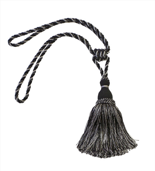 DÉCOPRO Noblesse Collection Elegant Curtain & Drapery Tassel Tieback, Tassel Length 8" (20cm), Spread 30" (76cm) # TBH8, Silver Grey, Black #SGB (Pure Black, Light Grey, Grey Silver) | Sold Individually - DecoPro